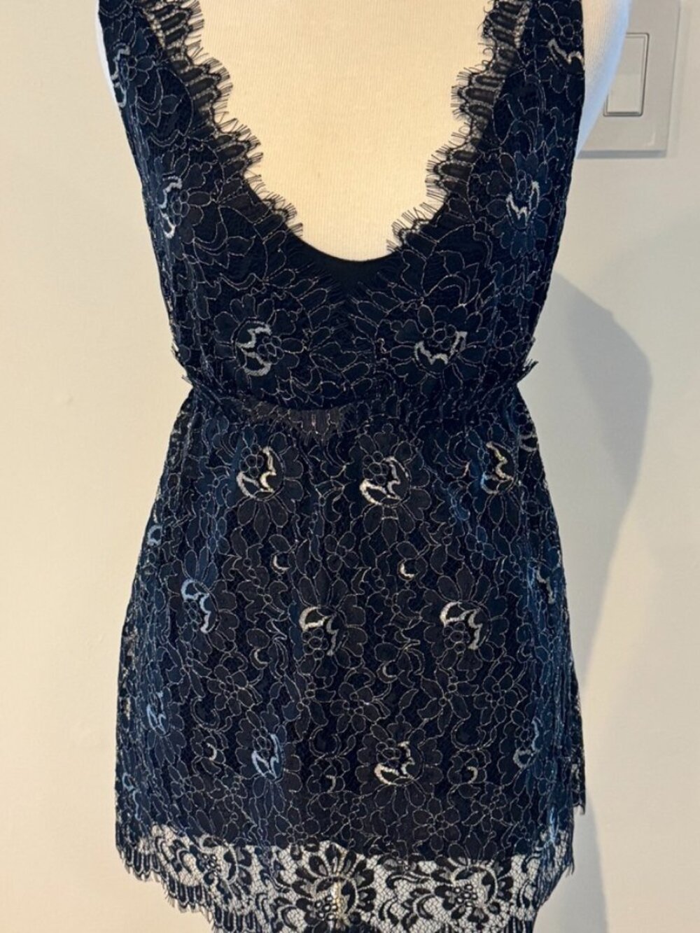 Hanky Panky Black Sleeveless Lace Dress w/Floral Overlay, Great Condition, Small